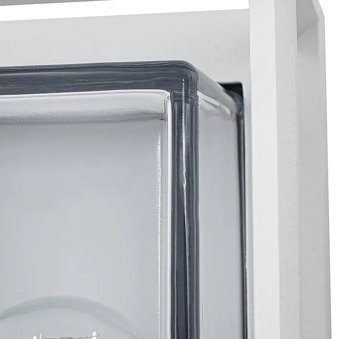Arcchio Außenwandleuchte Ismera - weiß / opal, weiß / opal, IP65 - Transparenter Glasblock in weißem Rahmen mit dunkler Dichtung.