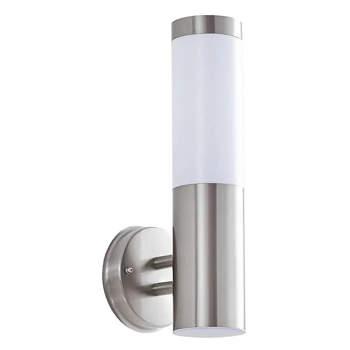 Lindby Außenwandleuchte Kristof - alu / grau / zink, alu / grau / zink, IP44 - Zylindrische Außenwandleuchte mit gebürstetem Edelstahl und mattweißem Diffusor.