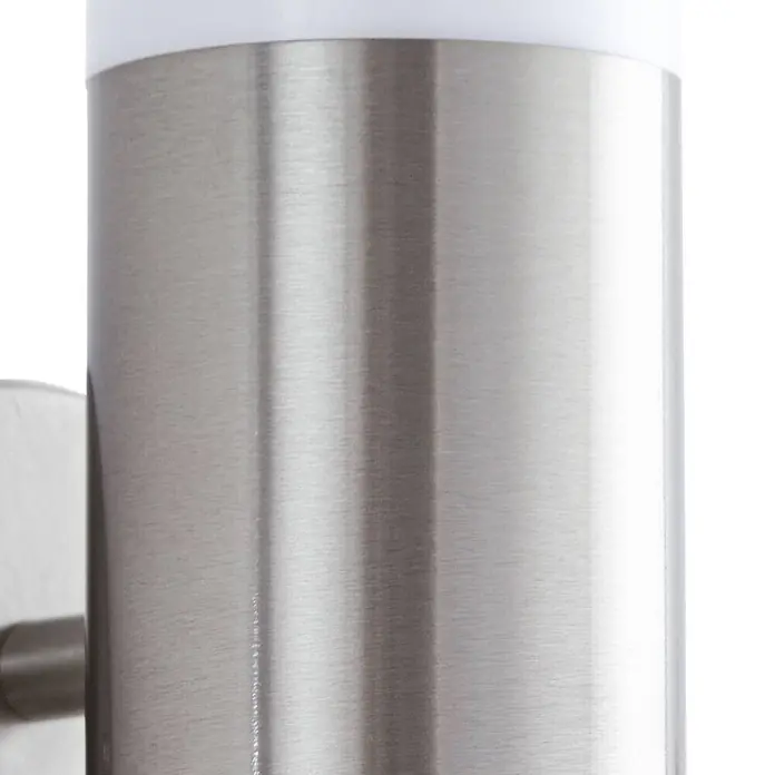Lindby Außenwandleuchte Kristof - alu / grau / zink, alu / grau / zink, IP44 - Zylindrische Wandleuchte aus gebürstetem Edelstahl mit weißem Diffusor.