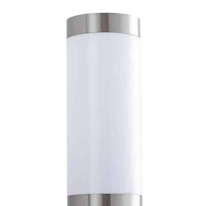 Lindby Außenwandleuchte Kristof - alu / grau / zink, alu / grau / zink, IP44 - Zylindrische Leuchte mit weißem Diffusor und gebürsteten Metallkappen oben und unten.
