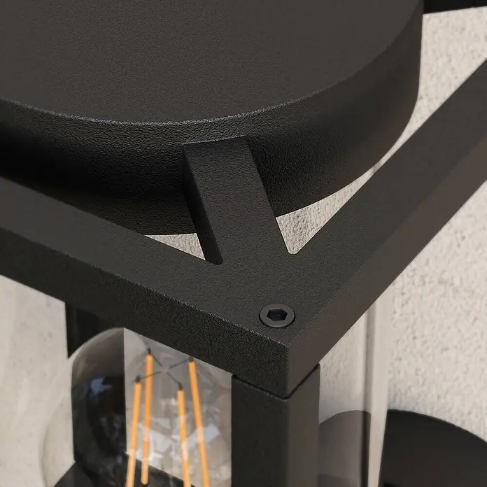 Lucande Außenwandleuchte Ferda - schwarz, schwarz, IP44 - Mattschwarze Außenwandleuchte mit strukturierter Metallfassung, Klarglas und LED-Glühbirne.