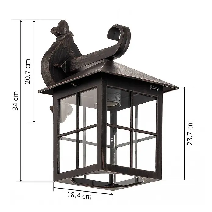 Lindby Außenwandleuchte Ida - braun / rost, braun / rost, IP23 - Dunkelbronze-Look Außenwandlaterne mit Glasscheiben und dekorativer Wandhalterung.