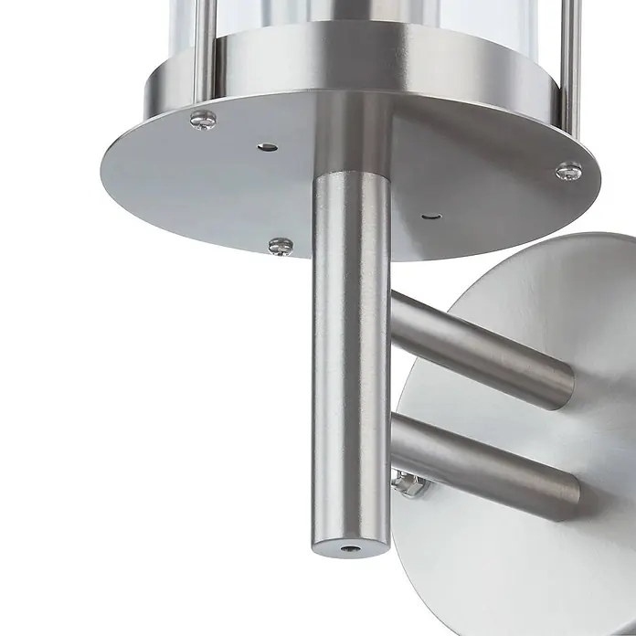 Lindby Außenwandleuchte Noemi - alu / grau / zink, alu / grau / zink, IP44 - Moderne Außenleuchte aus gebürstetem Edelstahl mit zylindrischem Glas.