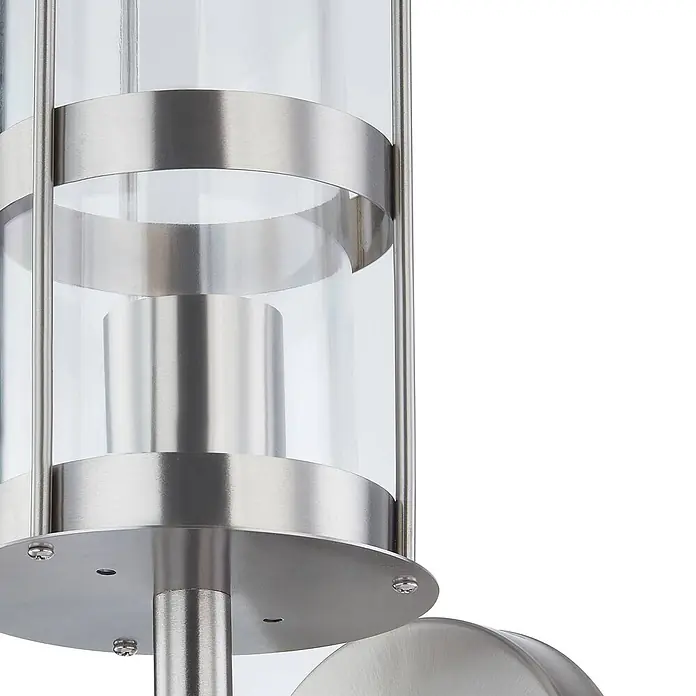 Lindby Außenwandleuchte Noemi - alu / grau / zink, alu / grau / zink, IP44 - Moderne Außenleuchte aus gebürstetem Edelstahl und Klarglas.