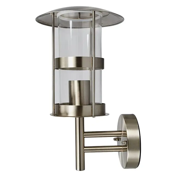 Lindby Außenwandleuchte Noemi - alu / grau / zink, alu / grau / zink, IP44 - Gebürstete Metall-Außenwandleuchte mit klarem Glaszylinder.