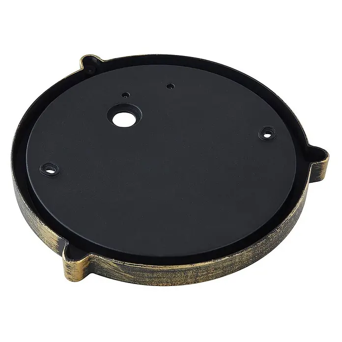 Lindby Außenwandleuchte Daaje - 11 x 26 x 25 cm, bronze / altmessing, IP44 - Runde Decken- oder Wandmontageplatte aus schwarz-goldfarbenem Metall mit mehreren Schraublöchern.