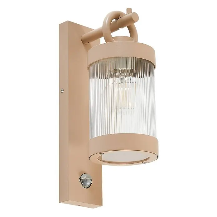 Lindby Außenwandleuchte Yrene - 18,8 x 12,6 x 35 cm, creme / amber, creme / amber, IP44 - Beige Außenwandleuchte mit geriffeltem Glasdiffusor und integriertem Bewegungsmelder.