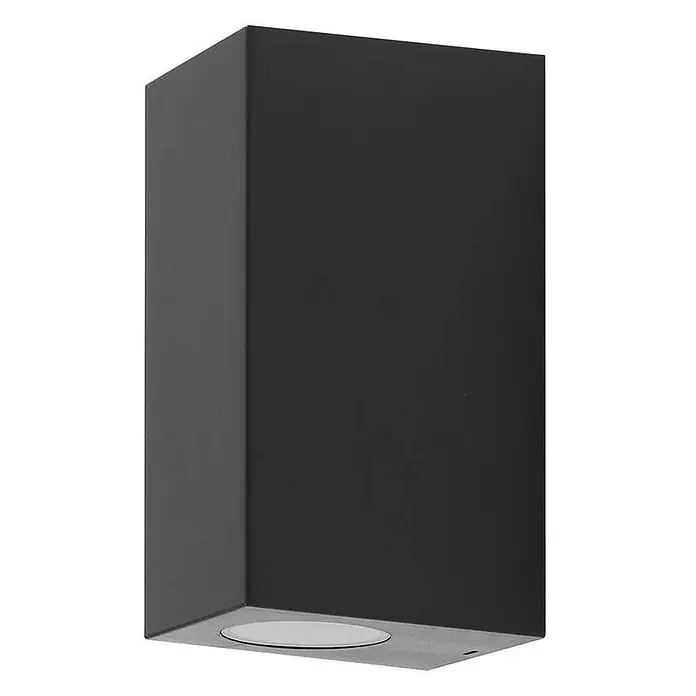 Prios Außenwandleuchte Irfan - schwarz, IP44 - Mattschwarze, rechteckige Wandleuchte mit nach unten gerichtetem, rundem Lichtaustritt.