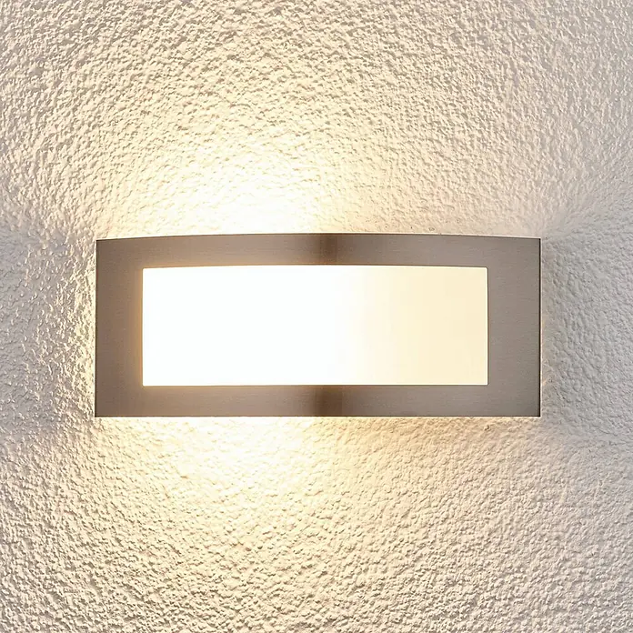 Lindby Außenwandleuchte Raja - alu / grau / zink, IP44 - Rechteckige Wandleuchte aus gebürstetem Metall mit beleuchteter Mittelplatte, die warmes Licht nach oben und unten abgibt.