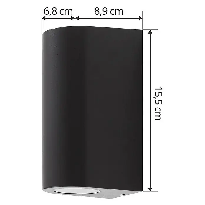 Prios Außenwandleuchte Irfan - schwarz, IP44 - Dunkelgraue moderne Wandleuchte, rechteckig mit gewölbter Front, 15,5 cm hoch, 8,9 cm breit.