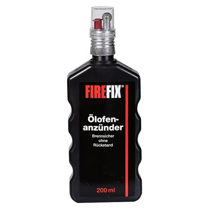 Firefix Ölofenanzünder - 200 ml - Feueranzünder-Flasche "Firefix Ölofenanzünder" in Schwarz mit Sicherheitsverschluss, ideal zum sicheren Entzünden von Öfen ohne Rückstände.
