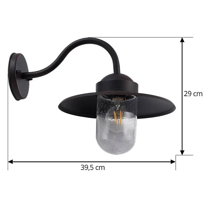 Lindby Außenwandleuchte Bilma - 39,5 x 27,5 x 29 cm, braun / rost, IP44 - Außenwandleuchte aus dunklem Metall mit klarem, blasigem Glasdiffusor, 29x39,5 cm.