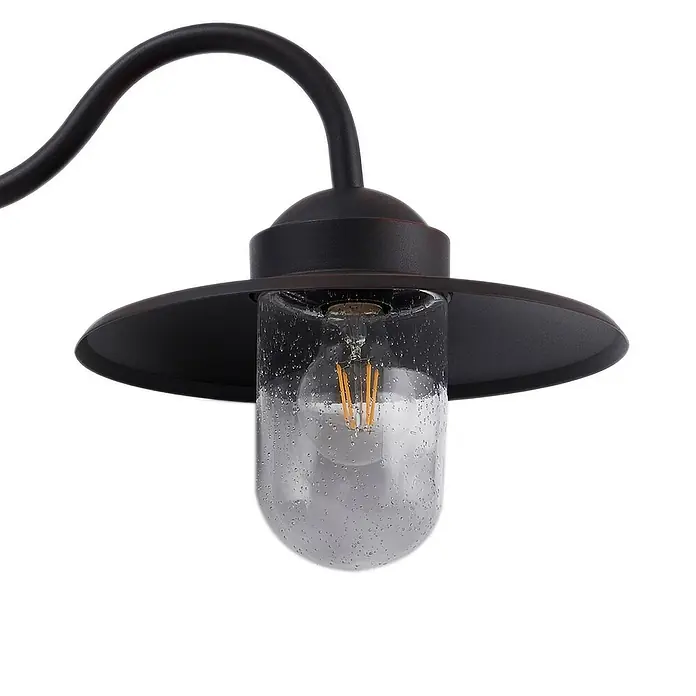 Lindby Außenwandleuchte Bilma - 39,5 x 27,5 x 29 cm, braun / rost, IP44 - Dunkle Metall-Schwanenhals-Außenwandleuchte mit Seeded-Glas und LED-Glühfadenlampe.