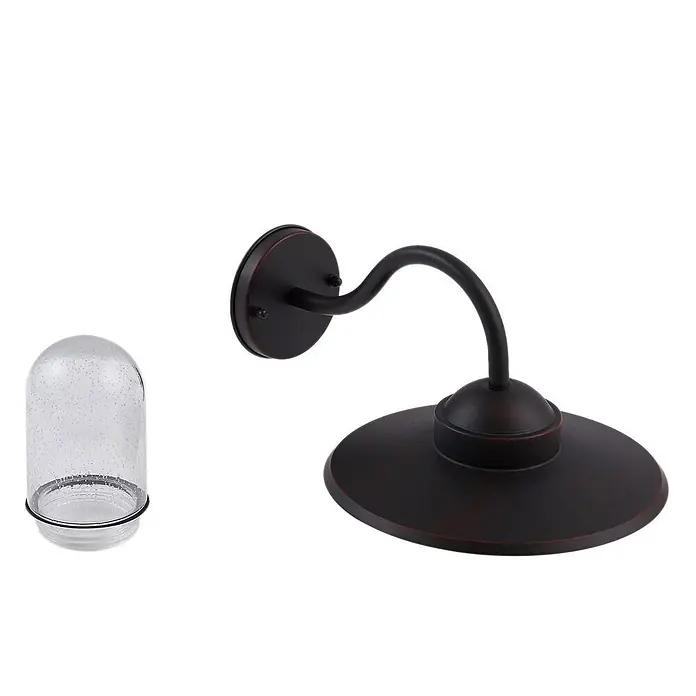 Lindby Außenwandleuchte Bilma - 39,5 x 27,5 x 29 cm, braun / rost, IP44 - Wandleuchte aus geölter Bronze mit flachem Schirm und separater klarer Glasglocke mit Lufteinschlüssen.