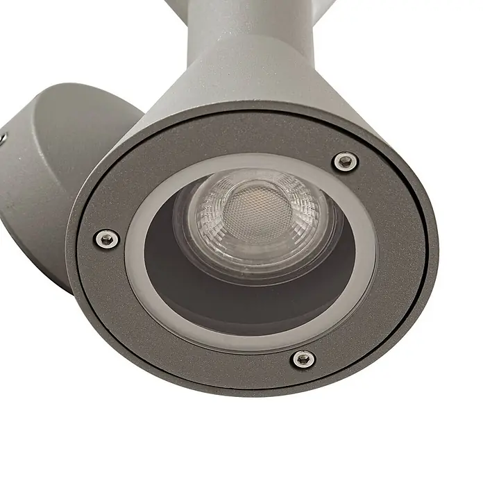 Lucande Außenwandleuchte Xalor - alu / grau / zink, IP65 - Grauer LED-Außenstrahler mit strukturierter Oberfläche, klarer Glühbirne und Innensechskantschrauben.