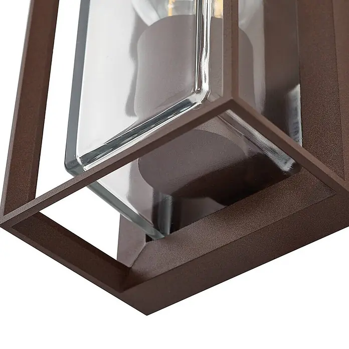 Arcchio Außenwandleuchte Ismera - braun / rost, braun / rost, IP65 - Dunkelbronze-Außenwandleuchte mit strukturiertem Metallrahmen und klarem, rechteckigem Glasschirm.
