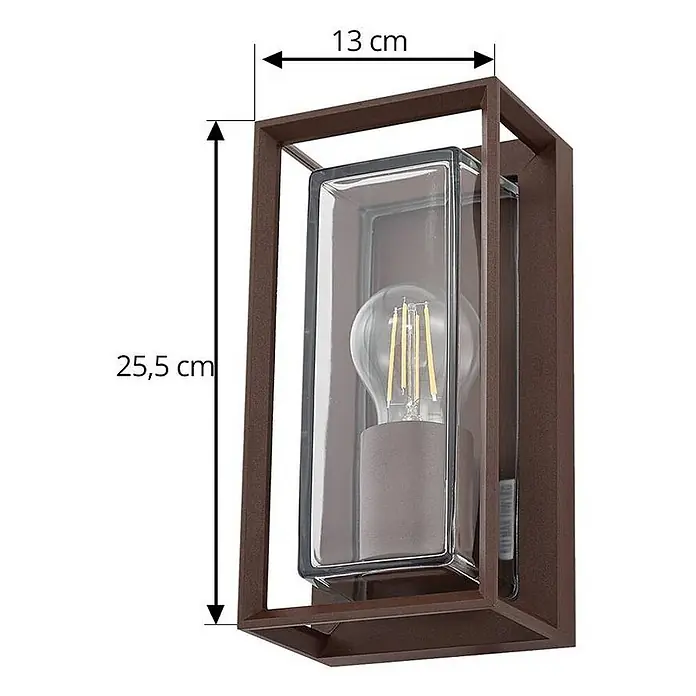 Arcchio Außenwandleuchte Ismera - braun / rost, braun / rost, IP65 - Braune rechteckige Außenwandleuchte mit Klarglas und sichtbarer LED-Birne.