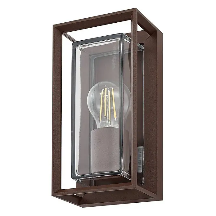 Arcchio Außenwandleuchte Ismera - braun / rost, braun / rost, IP65 - Dunkelbraune Metall-Außenwandleuchte mit klarem Glas und sichtbarer LED-Glühbirne.