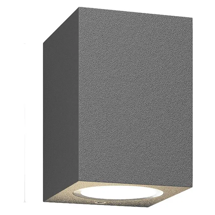 Lucande Außenwandleuchte Xava - schwarz, schwarz, IP65 - Dunkelgraue, texturierte, rechteckige Außenwandleuchte mit kreisförmigem, nach unten gerichtetem LED-Licht.