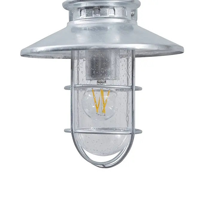 Lindby Außenwandleuchte Naleta - alu / grau / zink, IP44 - Wandleuchte aus verzinktem Metall mit strukturiertem Glas und LED-Glühfadenlampe.