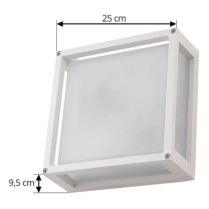 Lucande Außenwandleuchte Aurelien - 9,5 x 25 x 25 cm, weiß / opal, IP54 - Weiße quadratische Leuchte mit mattem Diffusor, 25 cm breit und 9,5 cm tief.