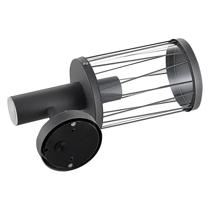 Lindby Außenwandleuchte Yonan - schwarz, schwarz, IP44 - Dunkelgraue Außenwandleuchte mit zylindrischem Metallkäfigschirm und innerem Glasdiffusor, montagefertig.