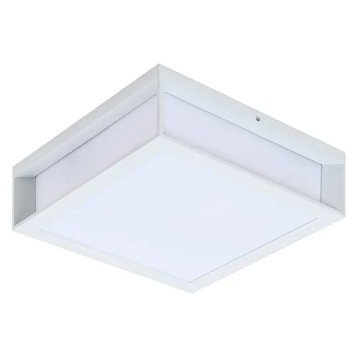 Lindby Außenwandleuchte Sivana - weiß / opal, weiß / opal, IP44 - Weiße quadratische LED-Deckenleuchte mit diffuser Scheibe und erhöhtem Rahmen, mit kleinem kreisförmigem Sensor oder Indikator an einer Seite.