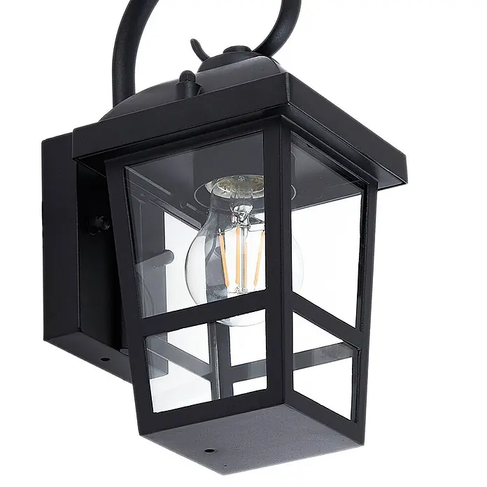 Lindby Außenwandleuchte Eloane - 16 x 13 x 29 cm, schwarz, schwarz, IP44 - Schwarze Wandlaterne für den Außenbereich mit Klarglas und sichtbarer LED-Glühbirne.