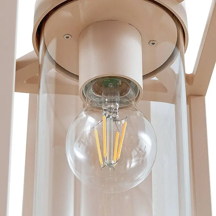 Lucande Außenwandleuchte Ferda - creme / amber, creme / amber, IP44 - Beige Leuchte mit klarem Glas und moderner LED-Filamentbirne.
