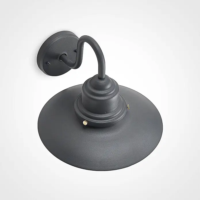 Lindby Außenwandleuchte Roisin - 35,5 x 32 x 31 cm, alu / grau / zink, alu / grau / zink, IP44 - Dunkelgraue matte Metall-Außenwandleuchte mit Schwanenhalsarm und breitem, schalenförmigem Schirm.