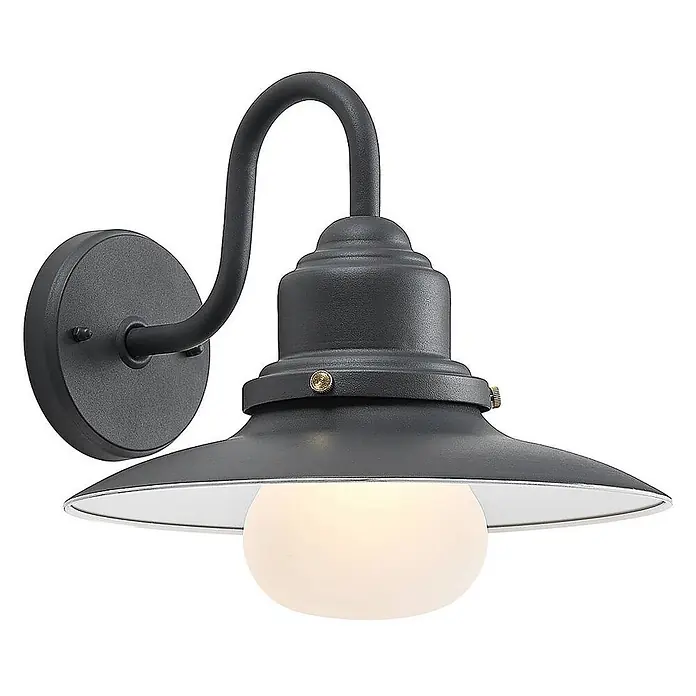 Lindby Außenwandleuchte Roisin - 35,5 x 32 x 31 cm, alu / grau / zink, alu / grau / zink, IP44 - Dunkelgraue Metall-Wandleuchte mit Schwanenhals, breitem, weiß ausgekleidetem Schirm und mattierter Glaskugelbirne.