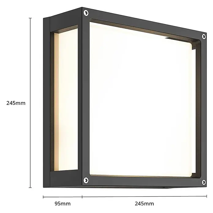 Lucande Außenwandleuchte Aurelien - schwarz, IP54 - Schwarze quadratische LED-Außenwandleuchte mit weißem Diffusor, Maße 245x245x95mm.
