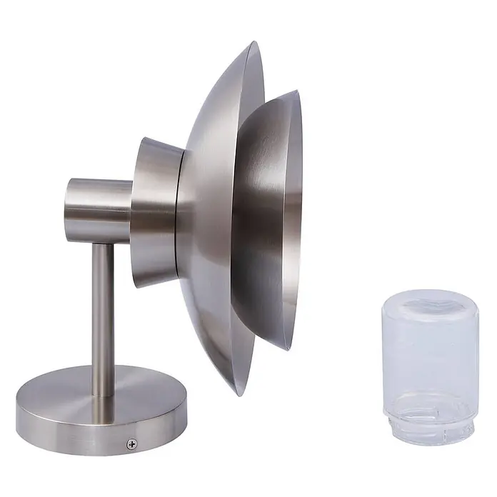 Lucande Außenwandleuchte Thais - alu / grau / zink, IP44 - Gebürstete Metall-Wandleuchte mit mehrschichtigem Schirm und separater klarer Glasabdeckung.