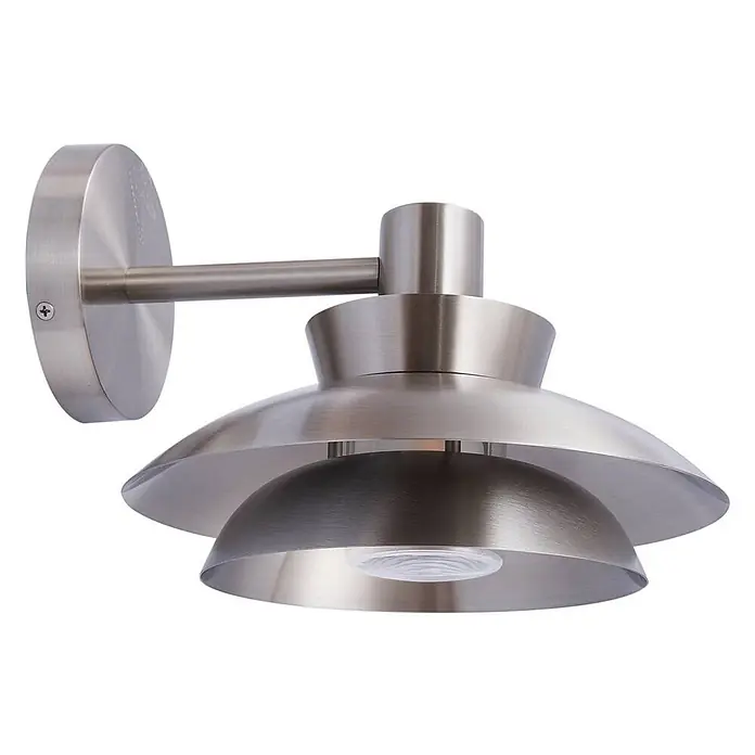 Lucande Außenwandleuchte Thais - alu / grau / zink, IP44 - Wandleuchte aus gebürstetem Metall mit geschichteten, umgedrehten Schirmen und runder Montageplatte.