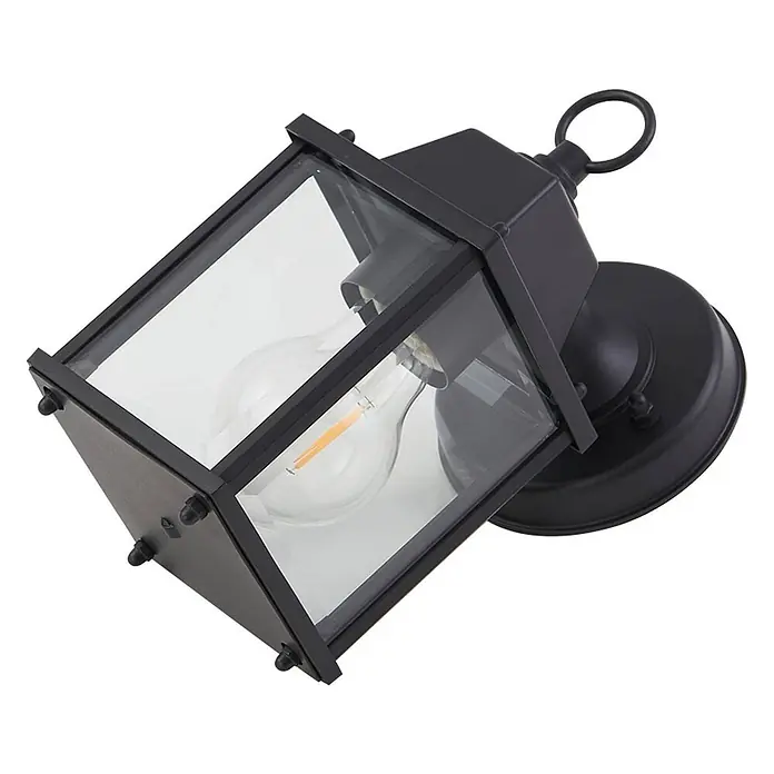 Lindby Außenwandleuchte Rurik - schwarz, IP44 - Schwarze Außenwandleuchte mit Klarglasscheiben und Edison-LED-Birne.