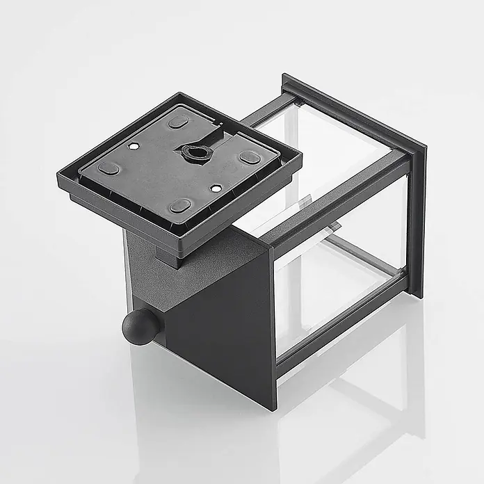Lindby Außenwandleuchte Giavanna - 18,2 x 14 x 23,3 cm, schwarz, schwarz, IP43 - Schwarze, rechteckige Außenlaterne mit klaren Glasscheiben und Montageplatte mit Anschlusspunkten.