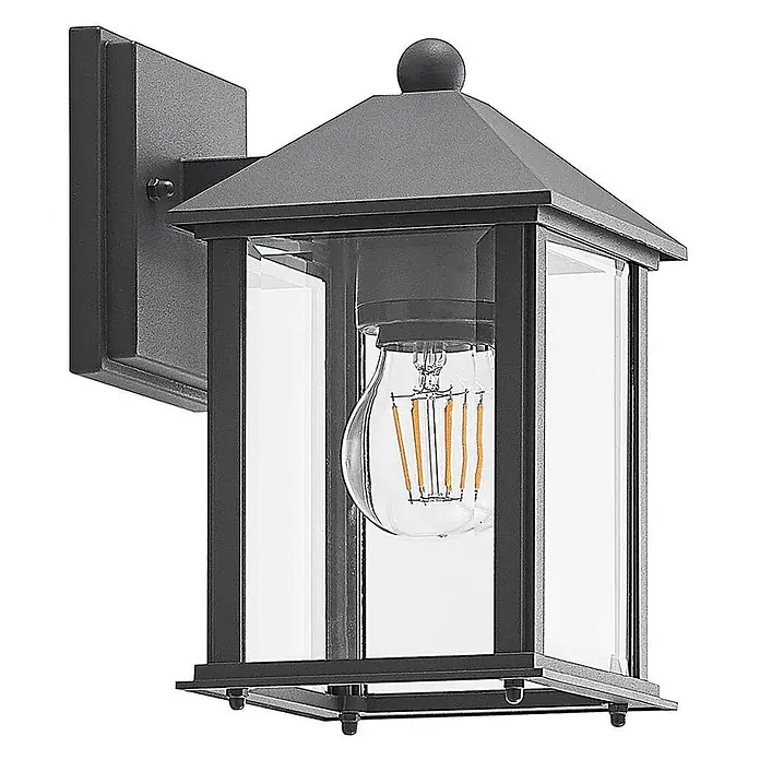 Lindby Außenwandleuchte Giavanna - 18,2 x 14 x 23,3 cm, schwarz, schwarz, IP43 - Schwarze Außenwandleuchte mit Klarglas und sichtbarer LED-Glühbirne.