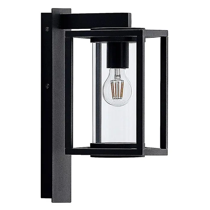 Lucande Außenwandleuchte Ferda - 22,6 x 16 x 38 cm, schwarz, schwarz, IP44 - Moderne schwarze Wandleuchte aus Metall mit rechteckigem Rahmen, klarem Glaszylinder und sichtbarer Edison-LED-Glühbirne.