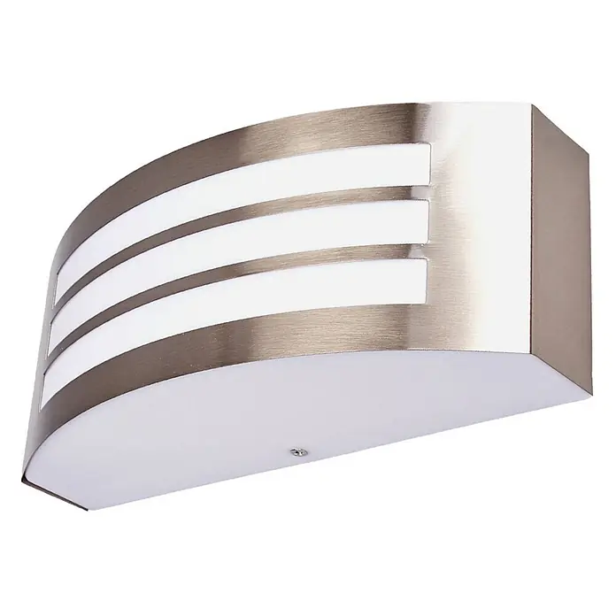 Lindby Außenwandleuchte Raja - 9 x 25 x 10 cm, alu / grau / zink, klar / transparent, IP44 - Gebürstete Metall-Wandleuchte, gebogen, mit drei horizontalen weißen Lichtstreifen und weißem Diffusor.