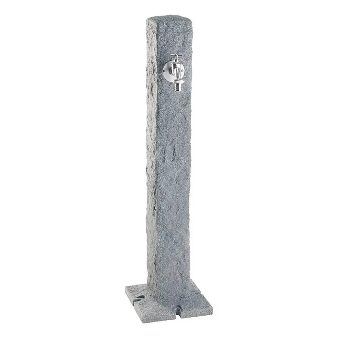 Garantia Wasserzapfstelle Granit - Lightgranite, Höhe: 100 cm - Graue Steinsäule mit einem polierten Wasserhahn. Eine stilvolle Gartendusche aus Stein für den Außenbereich.