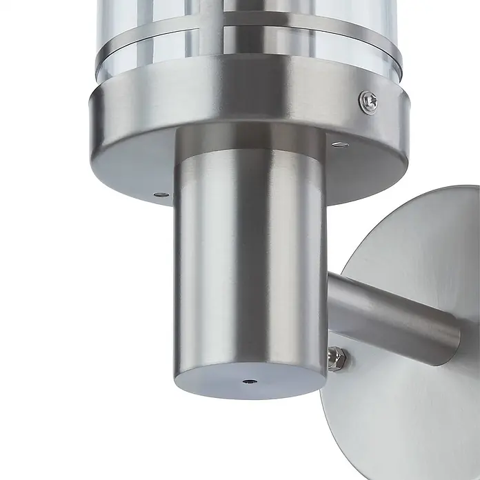 Lindby Außenwandleuchte Djori - alu / grau / zink, IP44 - Gebürstete Edelstahl-Wandleuchte mit zylindrischem Gehäuse und Montagearm.