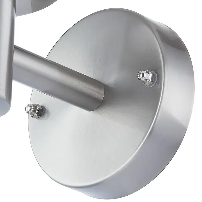 Lindby Außenwandleuchte Djori - alu / grau / zink, IP44 - Gebürstete Metall-Rundwandhalterung mit zylindrischem Arm und zwei Schraubkappen.