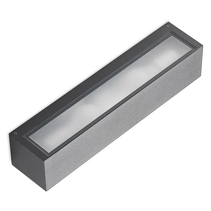Arcchio Außenwandleuchte LengoE27 - alu / grau / zink, IP54 - Rechteckige dunkelgraue Außenwandleuchte mit mattierter Glasabdeckung.