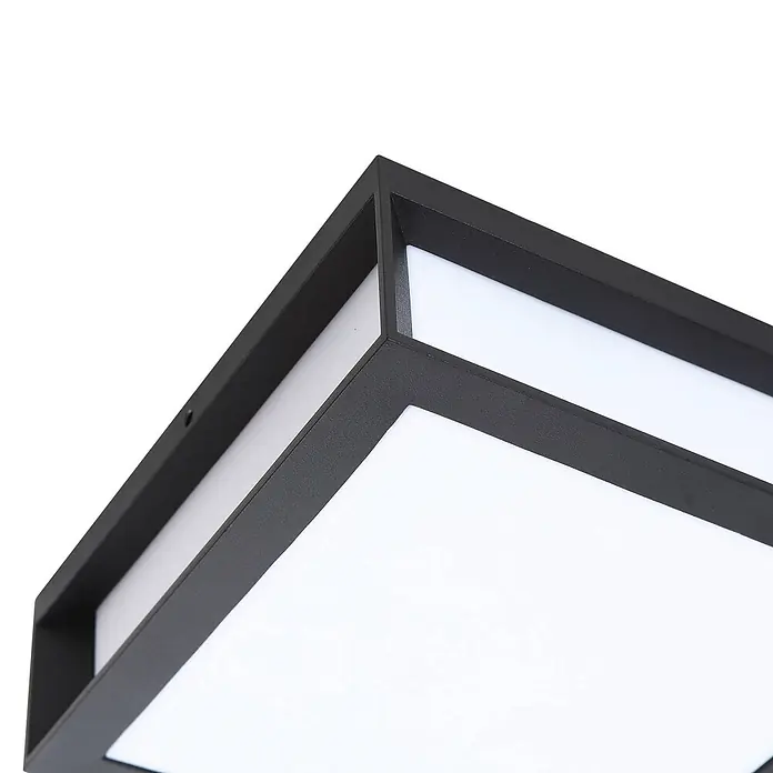 Lindby Außenwandleuchte Sivana - schwarz, schwarz, IP44 - Schwarze quadratische LED-Deckenleuchte mit weißem Diffusor.