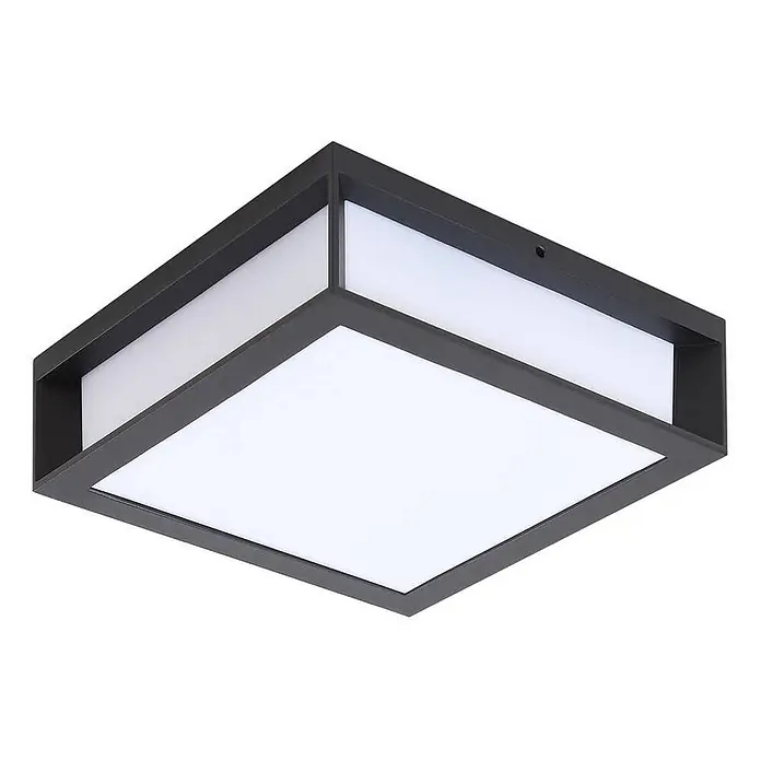 Lindby Außenwandleuchte Sivana - schwarz, schwarz, IP44 - Quadratische schwarze LED-Deckenleuchte mit weißem Diffusor.