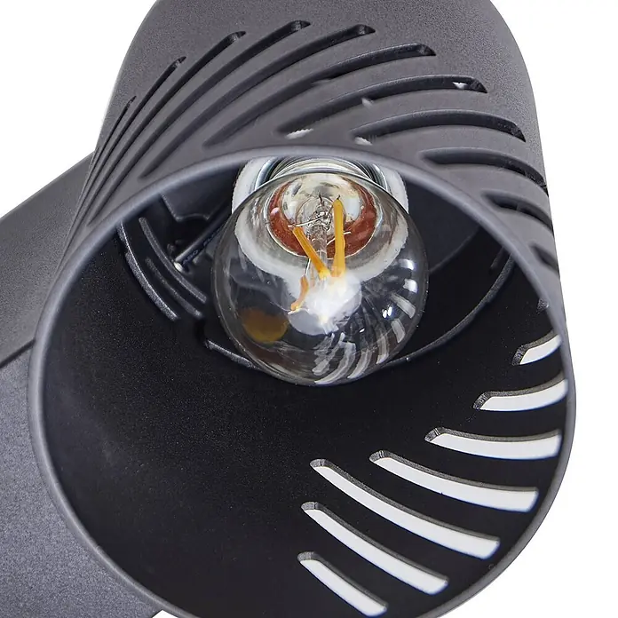 Lindby Außenwandleuchte Lurinda - 16,5 x 10,5 x 16,8 cm, schwarz, schwarz, IP44 - Schwarze Leuchte mit dekorativen Schlitzen, beherbergt eine klare LED-Filament-Birne.