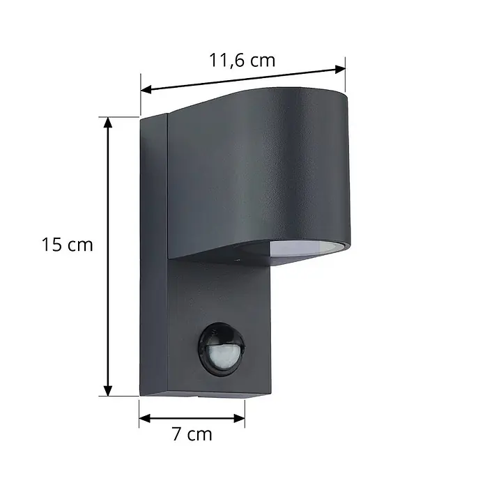 Lindby Außenwandleuchte Gelso - schwarz, schwarz, IP44 - Dunkelgraue Wandleuchte mit Up/Down-Beleuchtung und integriertem Bewegungsmelder.