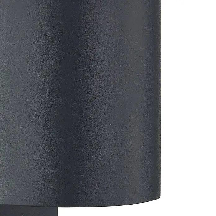 Lindby Außenwandleuchte Gelso - schwarz, schwarz, IP44 - Anthrazitfarbene, texturierte zylindrische Produktoberfläche.