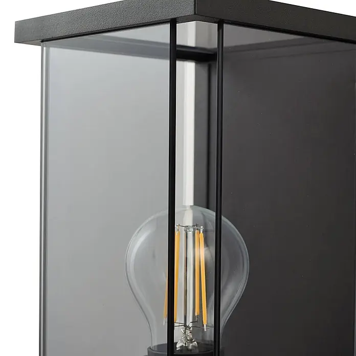 Lucande Außenwandleuchte Annalea - schwarz, IP54 - Schwarze Außenleuchte mit Klarglasscheiben und einer LED-Filamentlampe.