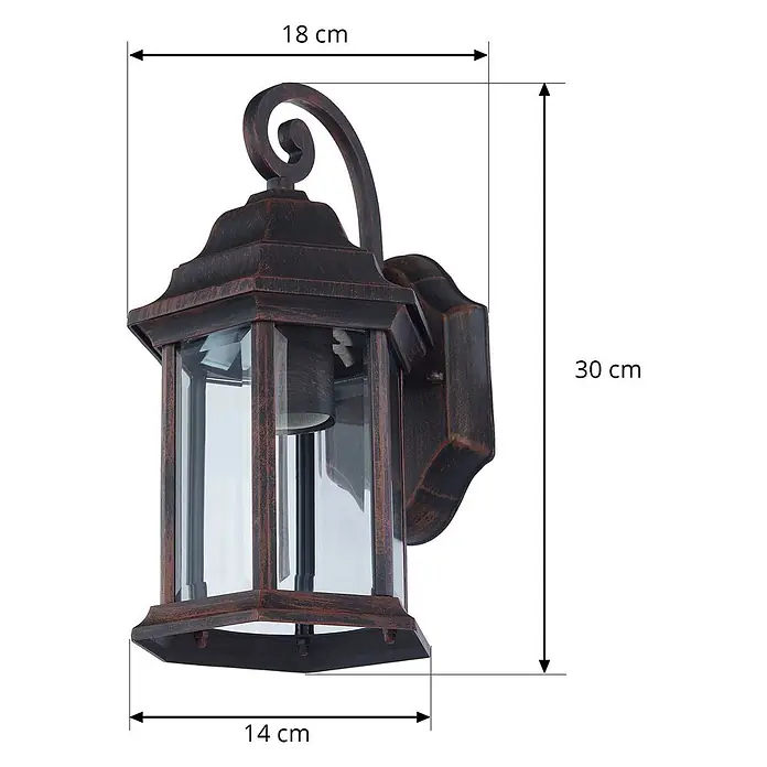 Lindby Außenwandleuchte Daaje - braun / rost, IP23 - Wandleuchte für Außenbereich in Antik-Bronze-Optik mit Klarglas.